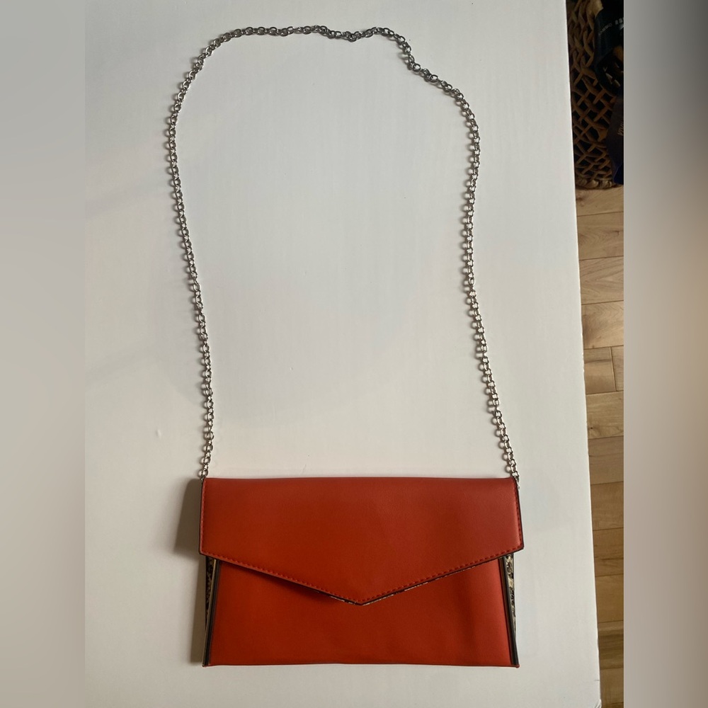 Orange Chain Bag with snake print interior